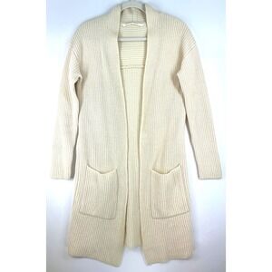 Athleta Long Sleeve Sunday Sweater Ivory Open Front Rib Knit Wool Cashmere